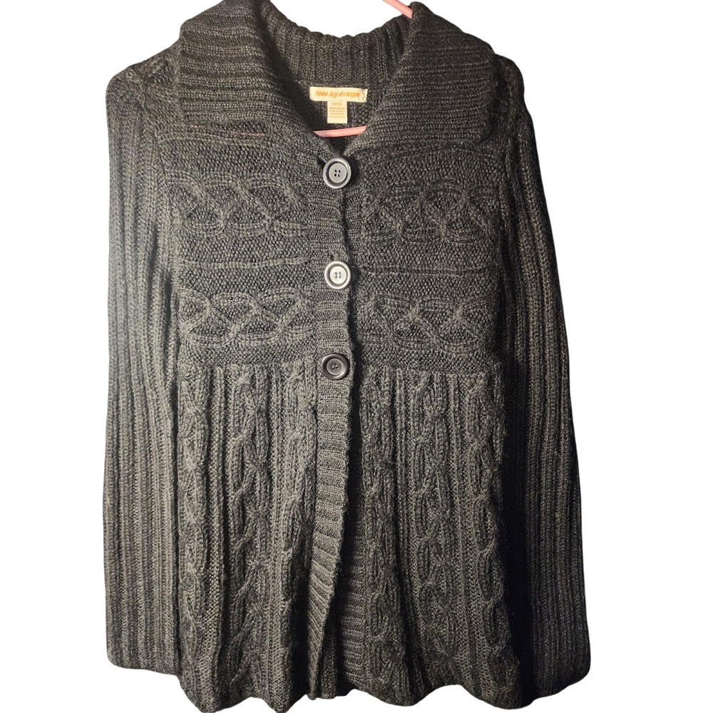 Love By Design Black Cable Knit Cardigan Sweater Empire Waist Babydoll Large